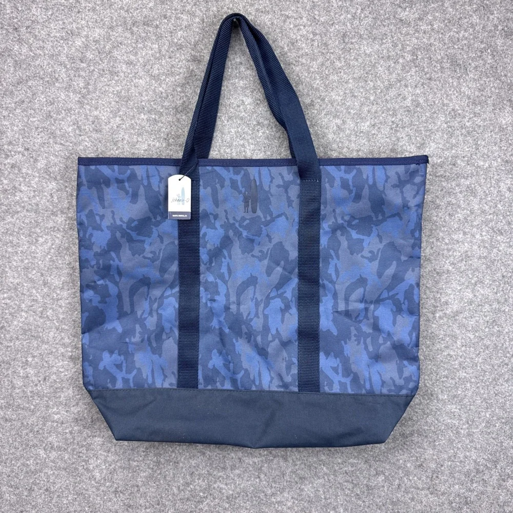 johnnie-O Blue Camo Canvas Zippered Tote Bag Navy Travel Beach Bag NWT